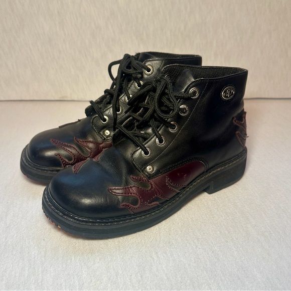 Vintage Harley Davidson Women’s 7.5 Lace Up Moto Boots Color Changing Flames - Picture 5 of 14